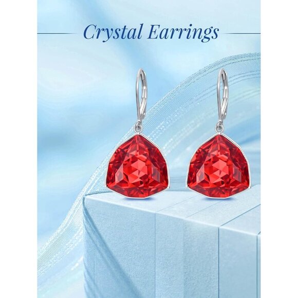 Sterling Silver Garnet Simple Geometric Birthstone Dangle Drop Earrings Jewelry - Picture 4 of 5